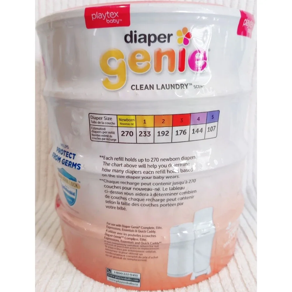 Playtex Baby Diaper Genie Clean Odor Lock Laundry Scent Refills 1080ct - 4 pack